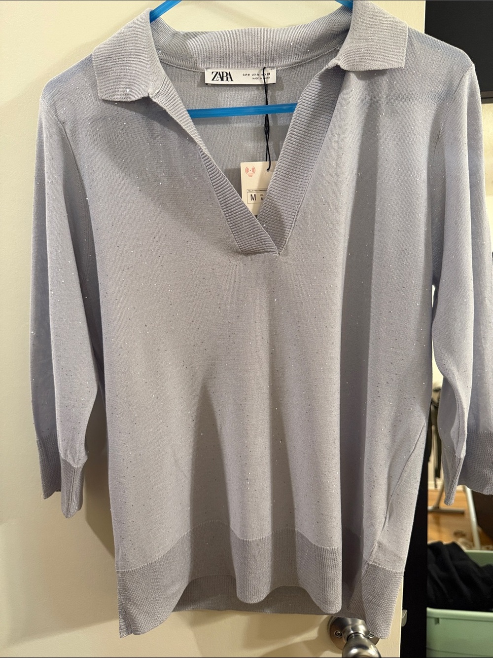Zara Light Lavender Sparkle Polo Sweater